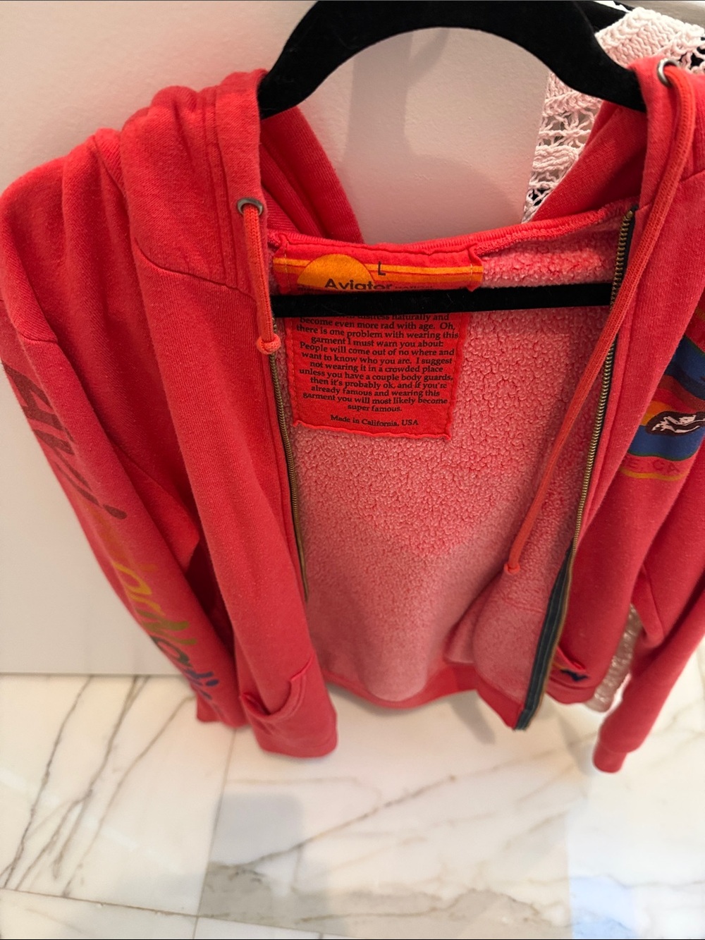 Aviator Nation SET Red Zip-Up Hoodie and Sweatpants with Rainbow Stripe Logo - Picture 3 of 7